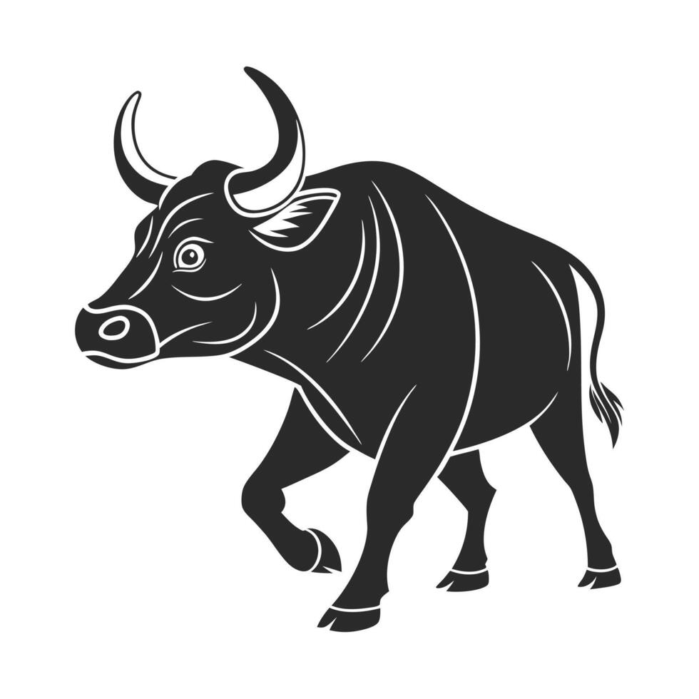 A stylish black and white vctor illustration of a cow grazing in a grassy field. vector