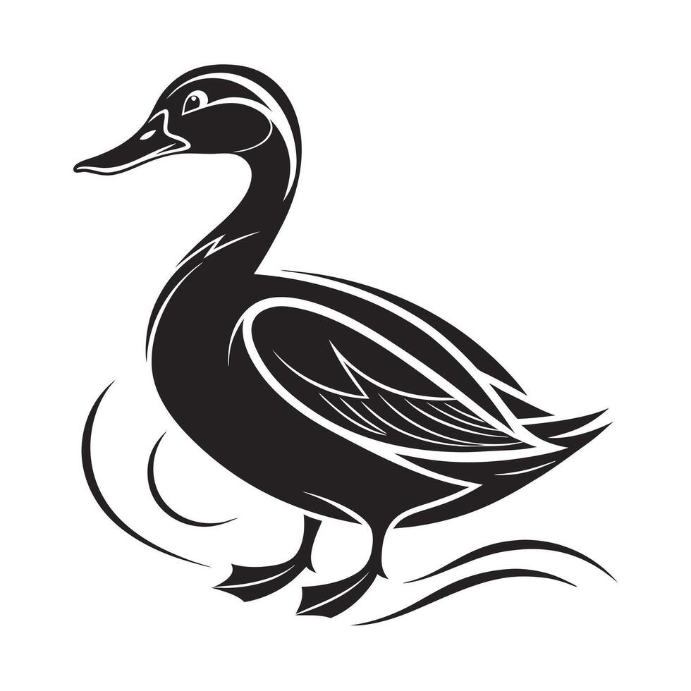 This dramatic silhouette of a black swan is rendered in a vintage, woodcut-style. vector