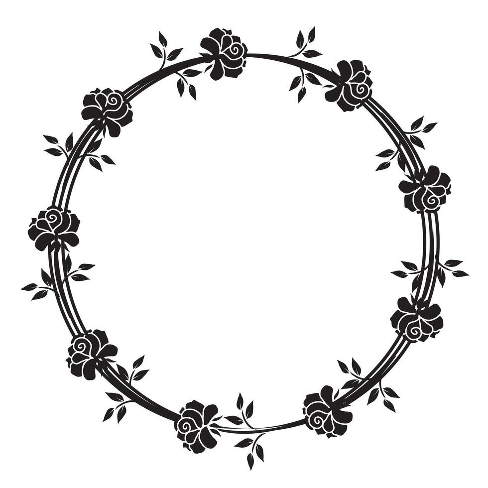 Festive Insulated Round Botanical Rose Frame in doodle style vector