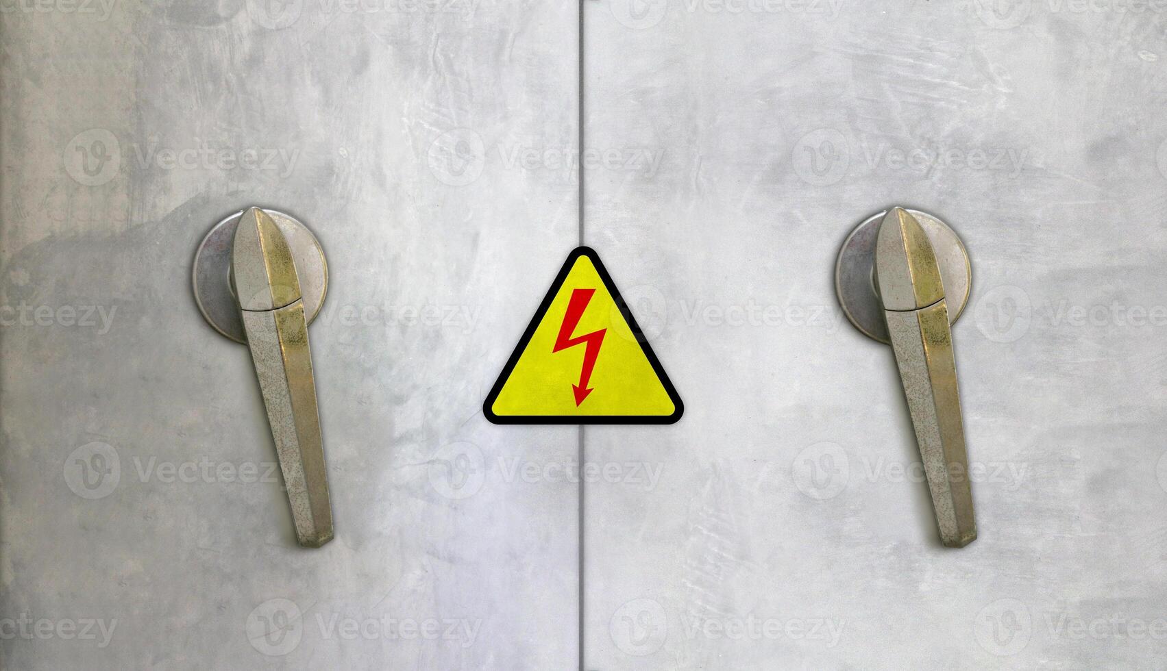 Knob on Electrical control cabinet, Knob on grunge metal door background photo