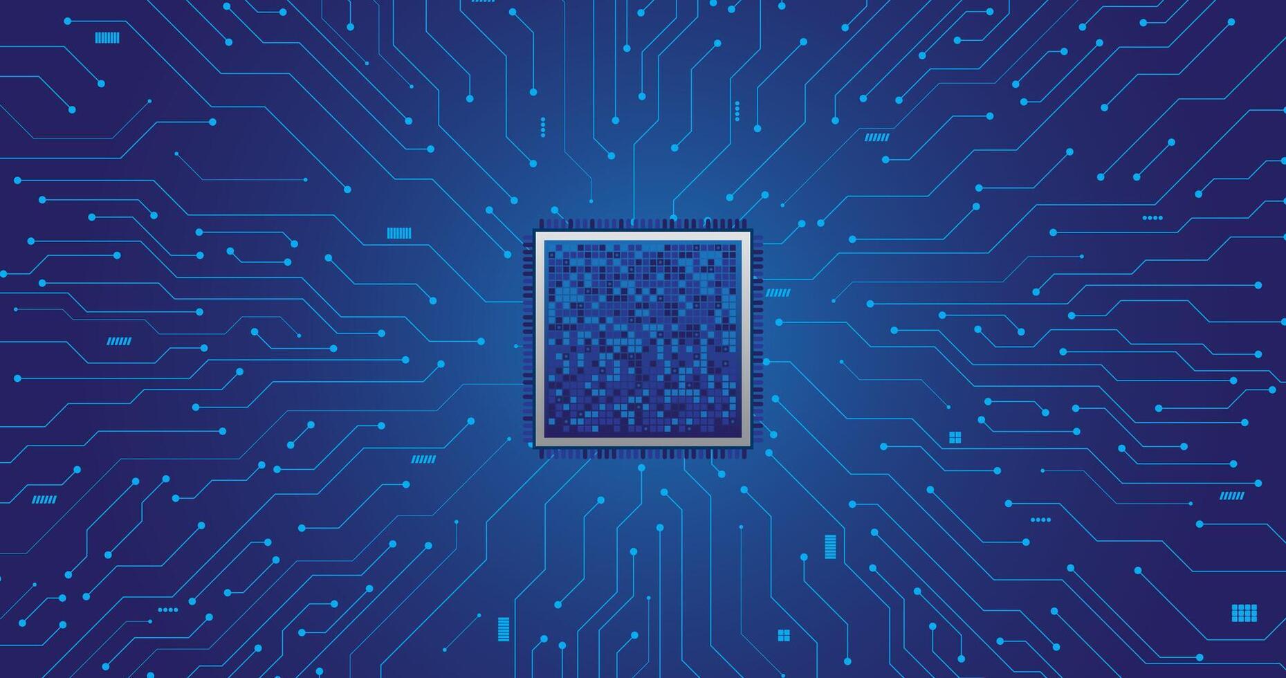 circuit board with micro processor in middle, modern background template banner ai technology, future, engineering and computing vector