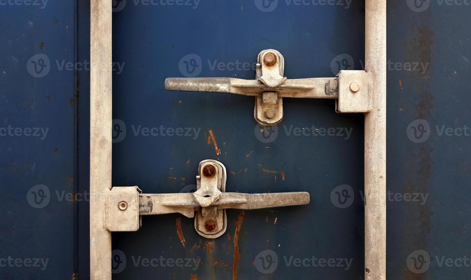Front view Container. Open Container. Color blue Cargo Container. photo