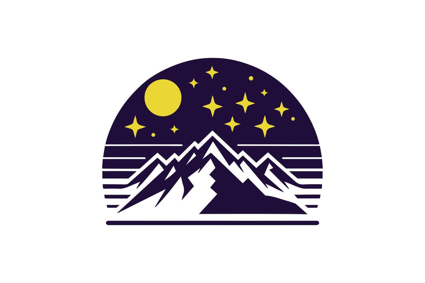 Minimalist Mountain and Forest Silhouette with Starry Night Sky, Nature Emblem Design vector