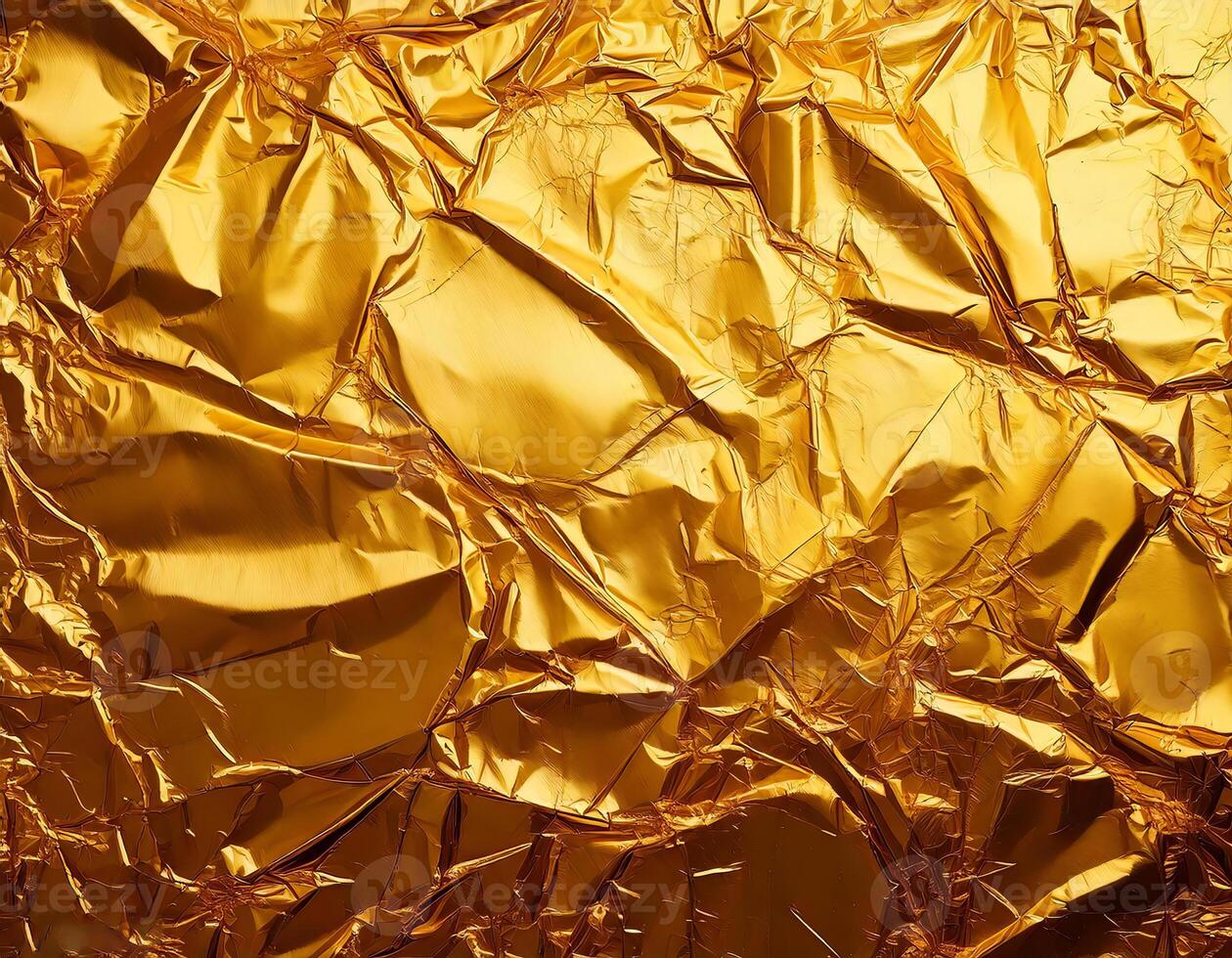 crumpled gold foil background with intricate textures and reflective surfaces, perfect for luxury-themed designs, festive decorations, or artistic projects photo