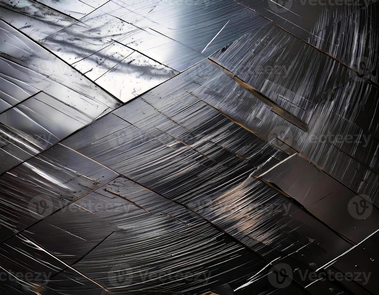 Abstract metallic background with diagonal lines and reflective surfaces, creating a dynamic and modern texture. Ideal for industrial, futuristic, or tech themed designs photo
