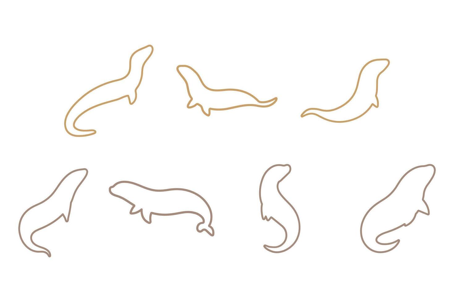 Electric Eel Outline Icon Set vector