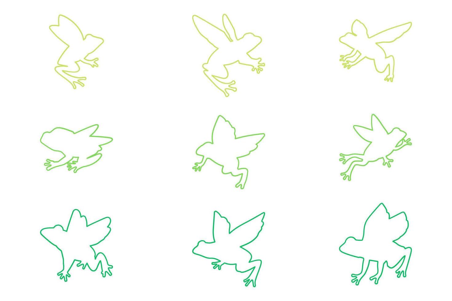 Flying Frog Outline Icon Set vector