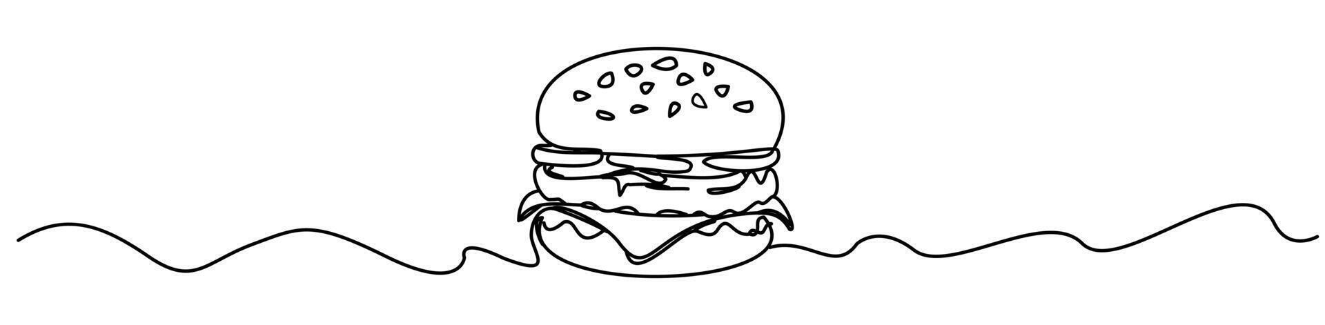 A minimalist illustration where the hamburger is drawn in a simple but elegant way with a single line. vector
