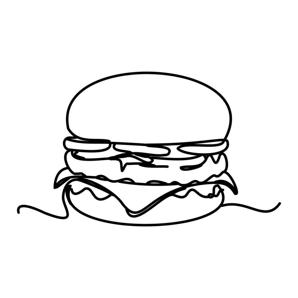 A minimalist work, emphasizing the simplicity of the hamburger with a single continuous line. vector