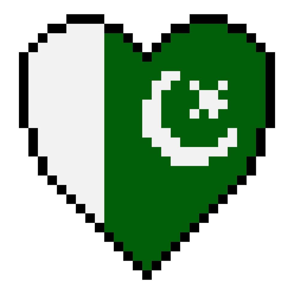 Pakistan flag with heart shape in pixel art style vector