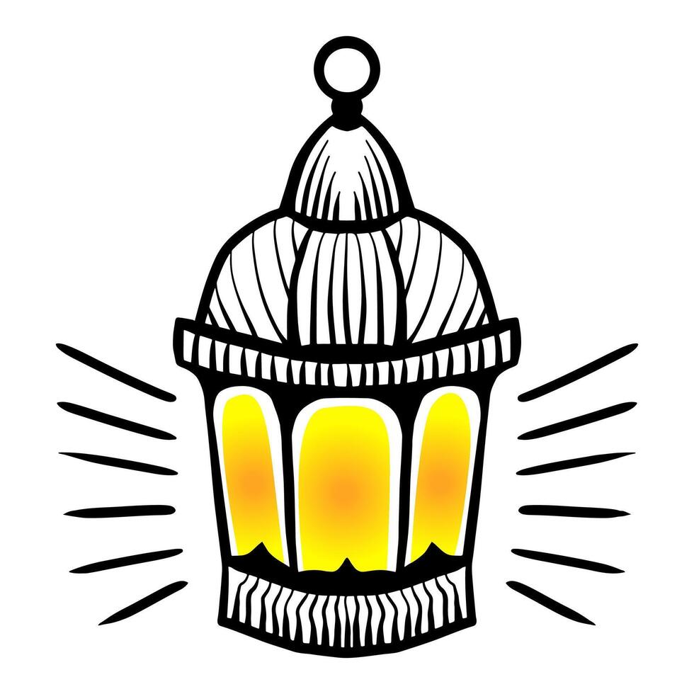 Hand drawn Ramadan hanging lantern doodle vector