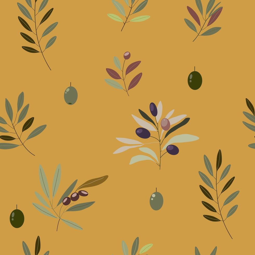 seamless pattern with branches and olives. illustration. Olive branches. For wallpaper, botany pattern, cardboard, packaging vector