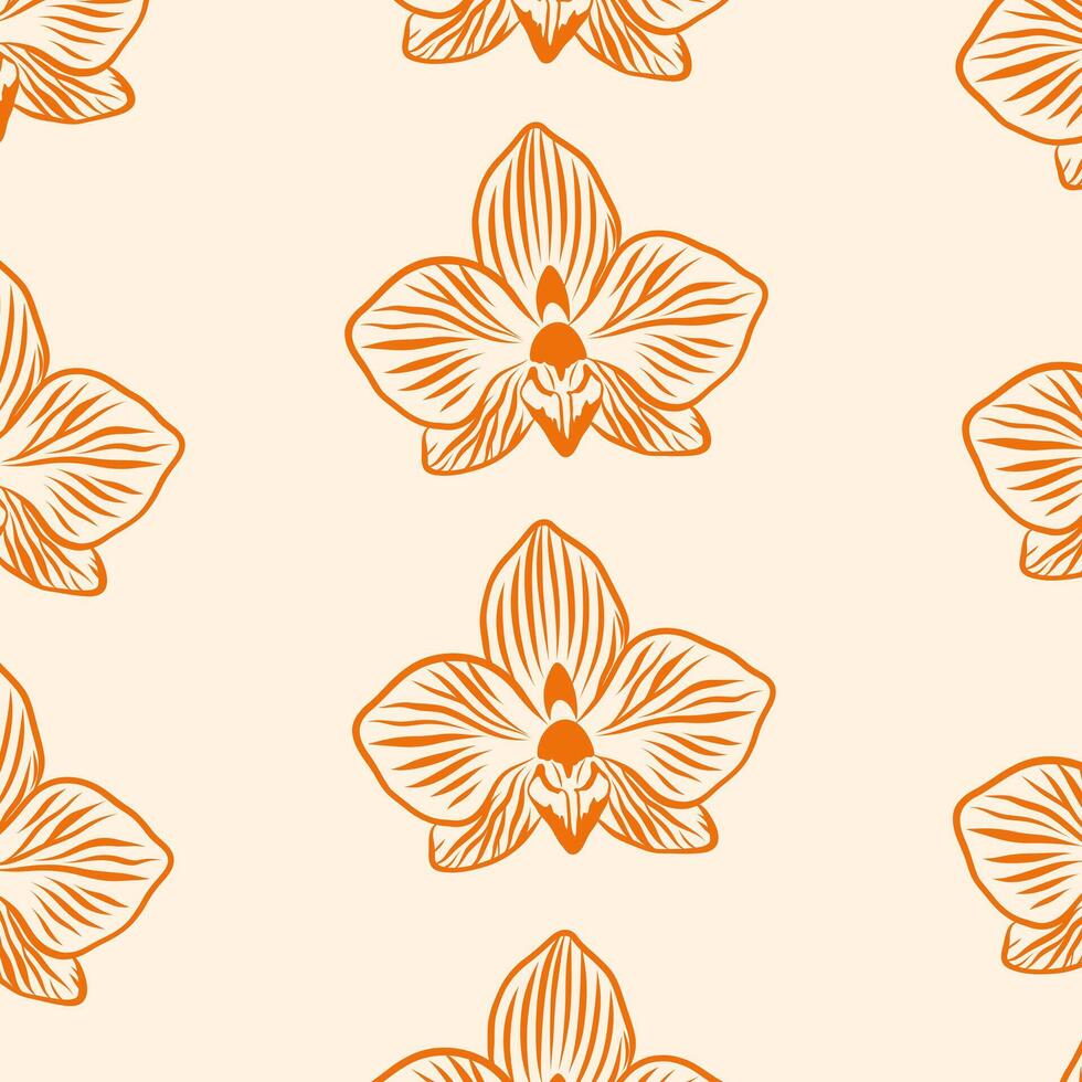 seamless floral pattern. Orange orchids on a beige background. For botany pattern, cardboard, wallpaper. vector