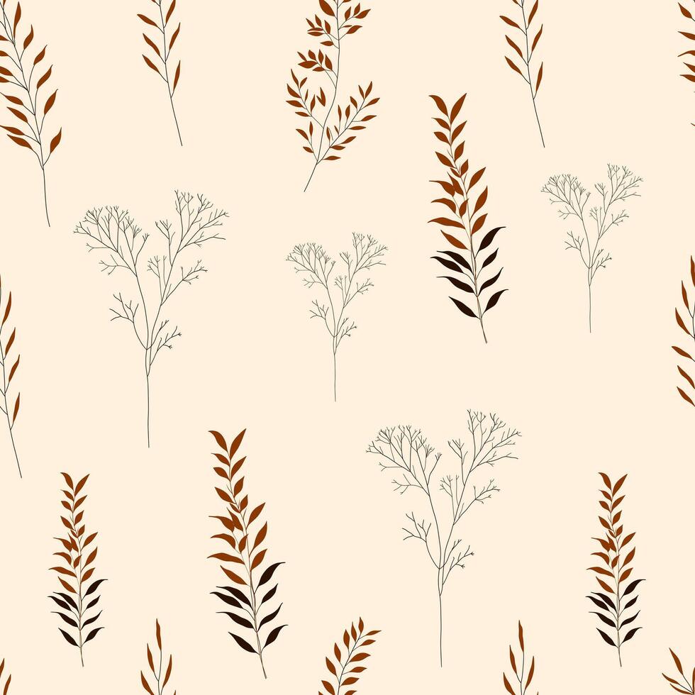 floral seamless pattern with hand drawn leaves. illustration for textile, fabric, wallpaper. Pattern with branches vector