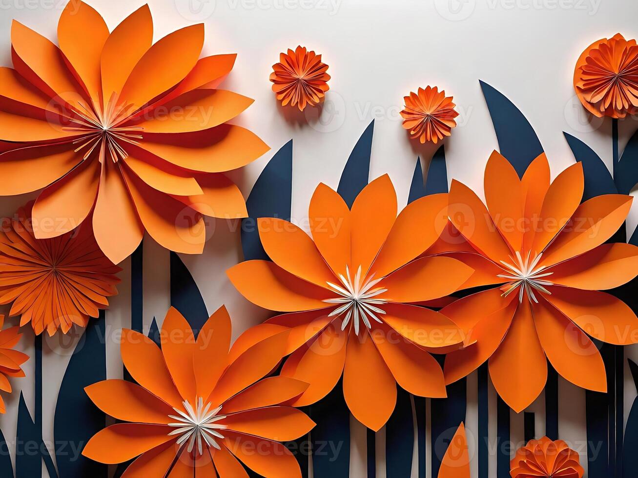 Orange floral paper pattern for a bright background. photo