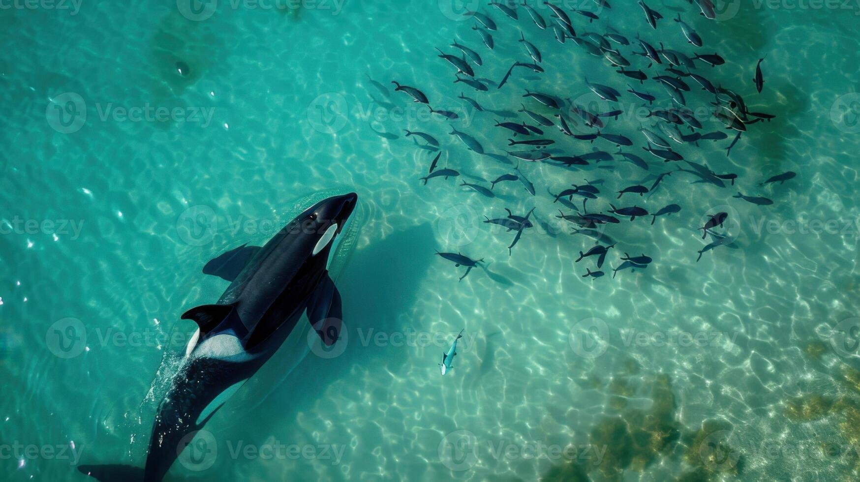 A large black and white whale swimming in the ocean photo