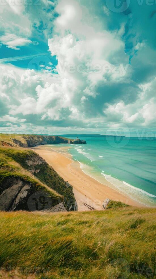 Beautiful panoramic view of the beach on the Jurassic Coast in Dorset photo