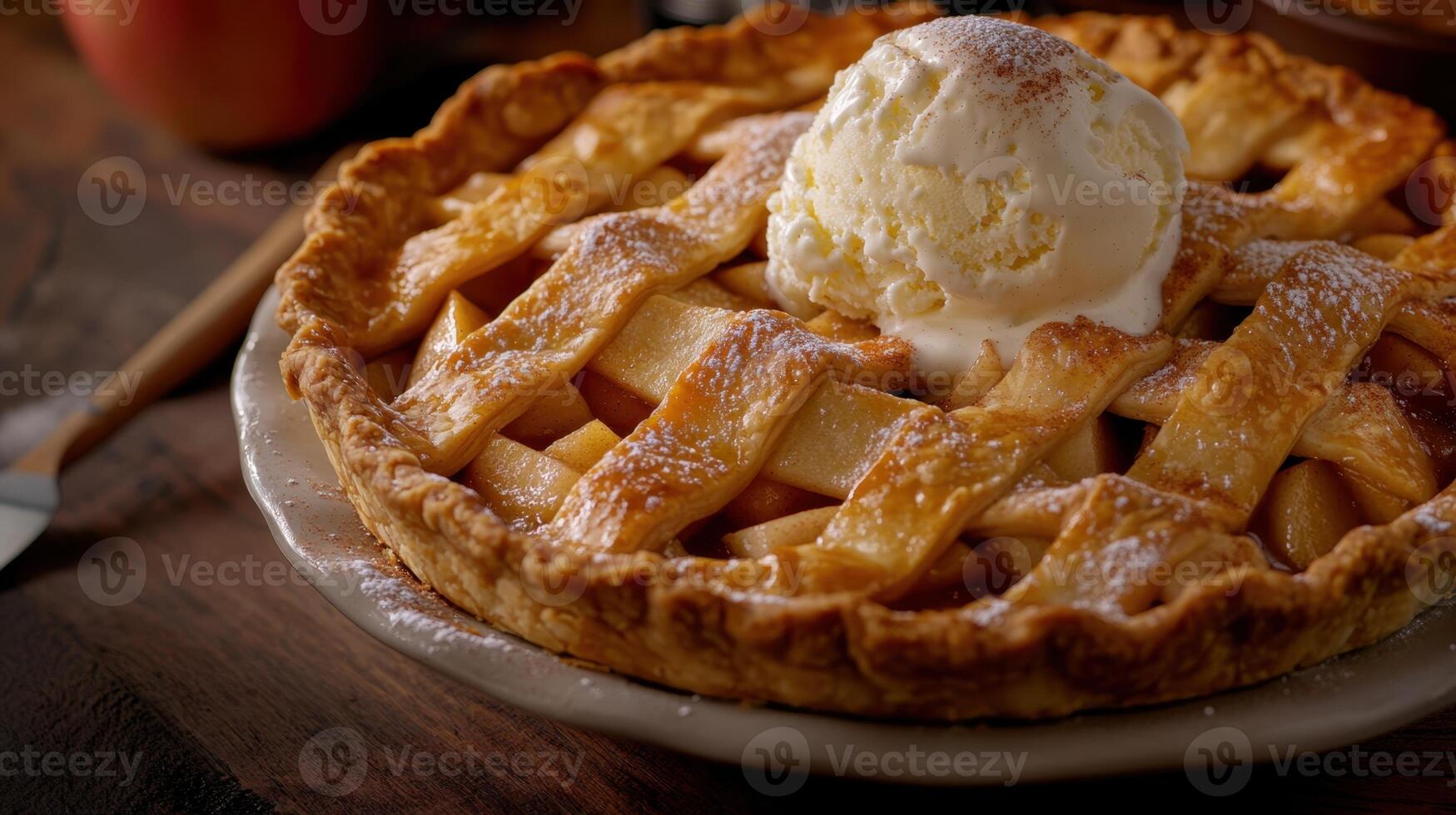 Apple pie with ice cream. photo