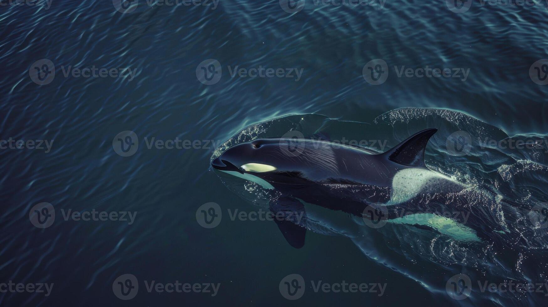 An orca whale swimming in the ocean photo