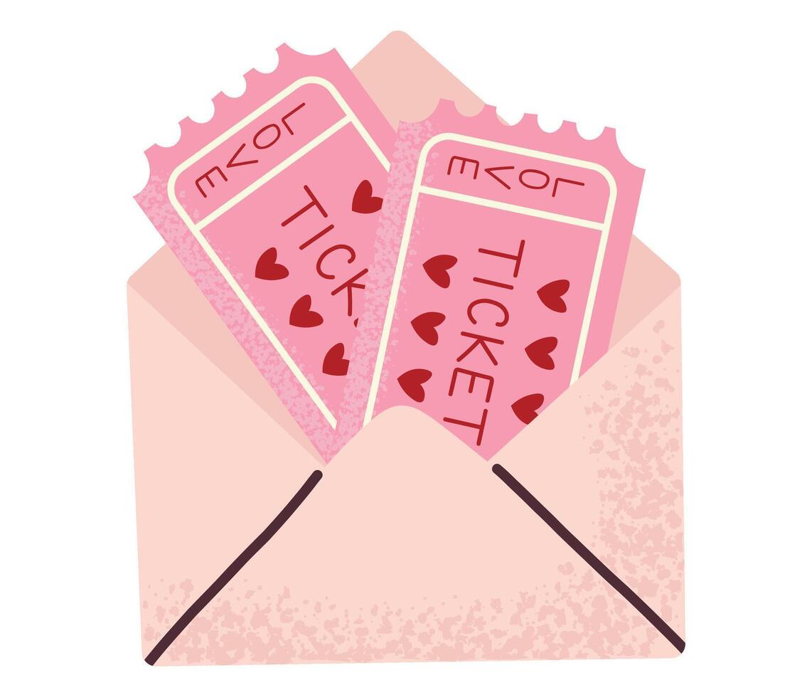 Love letter. Envelope with tickets. Simple card for Valentine's Day. Message in love concept vector