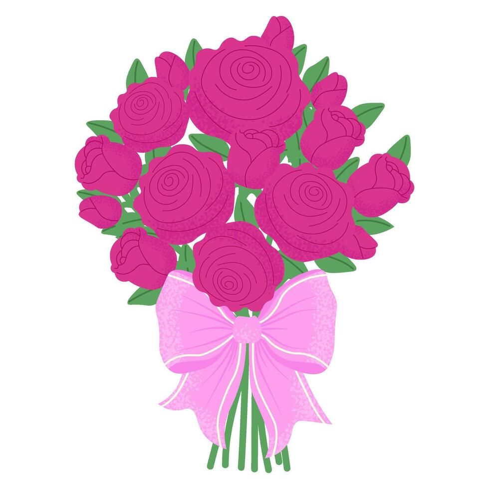 Bouquet of roses, rosebuds and leaves tied with ribbon. Perfect for Valentine's Day, weddings and romantic events vector