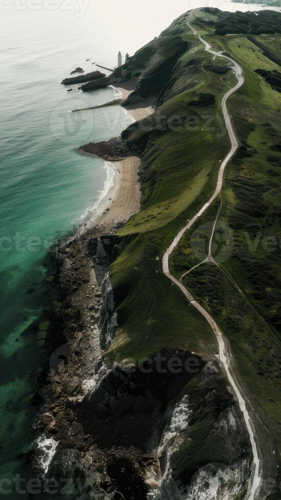 Aerial view of Lighthouse on the island. photo