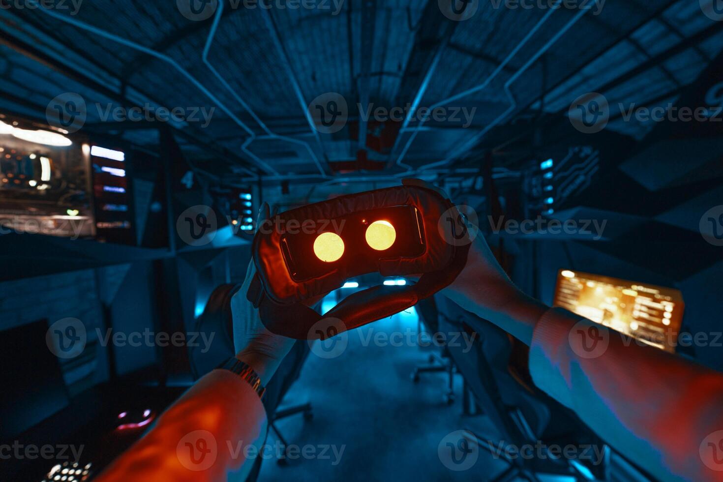 Virtual reality glasses. Connecting to the game. photo