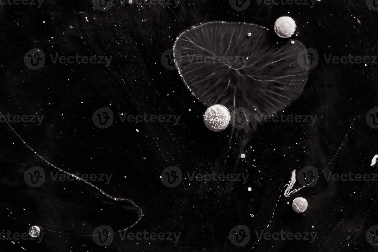 Paint in water. Amazing macro photography in the form of space and planets. photo