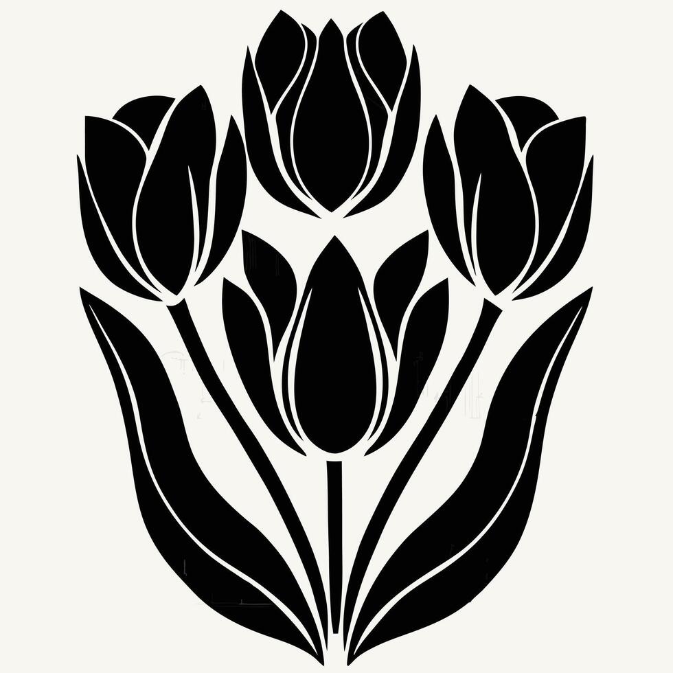 Abstract Floral Illustration Black and White Style. vector