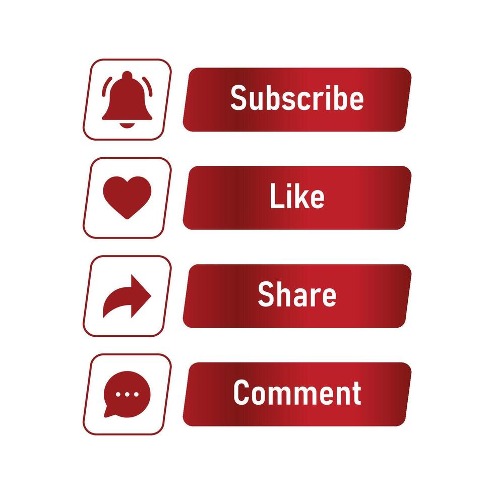 Like Share Subscribe Comment Button Red Color Tab vector