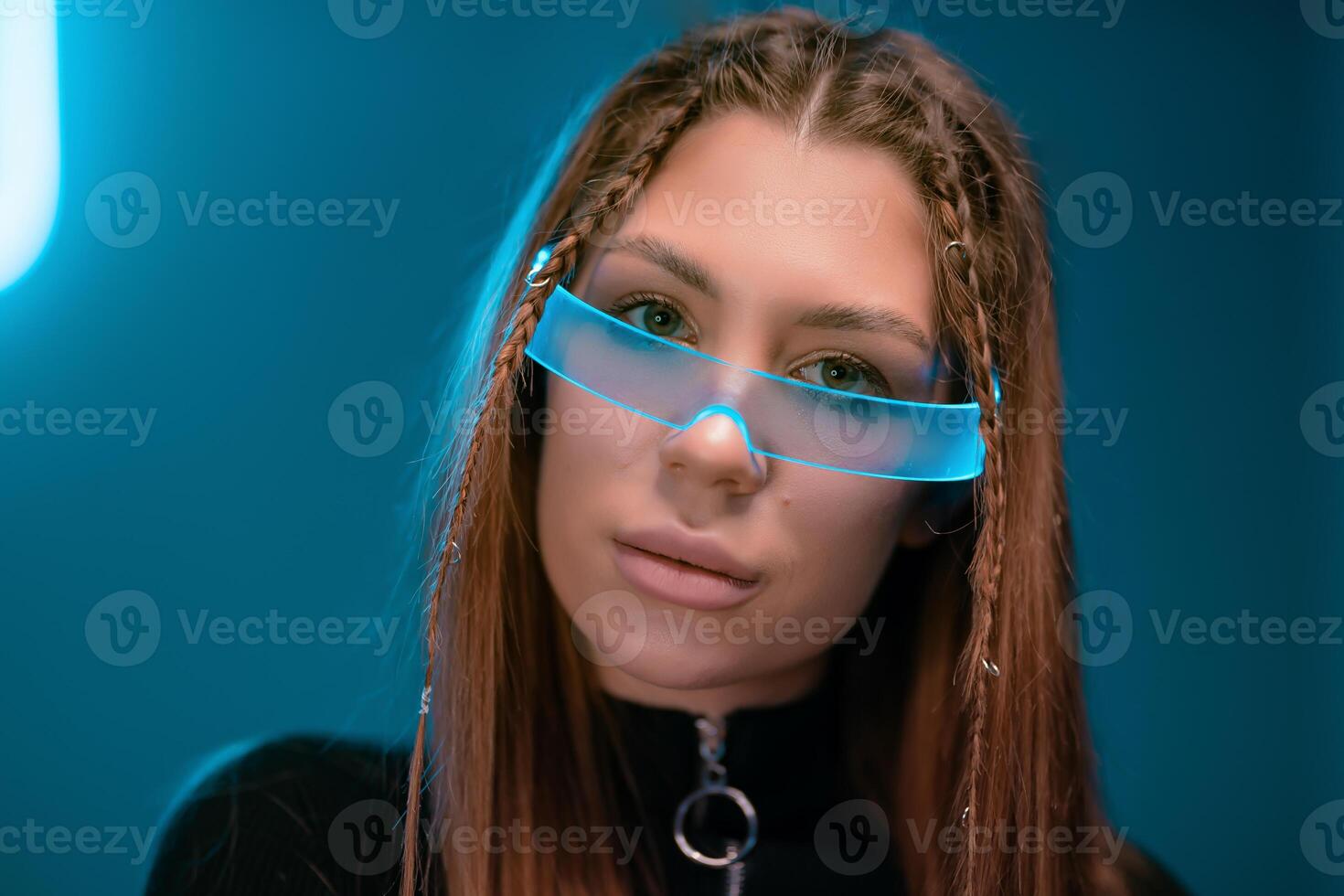 Portrait of a young woman of the future. photo