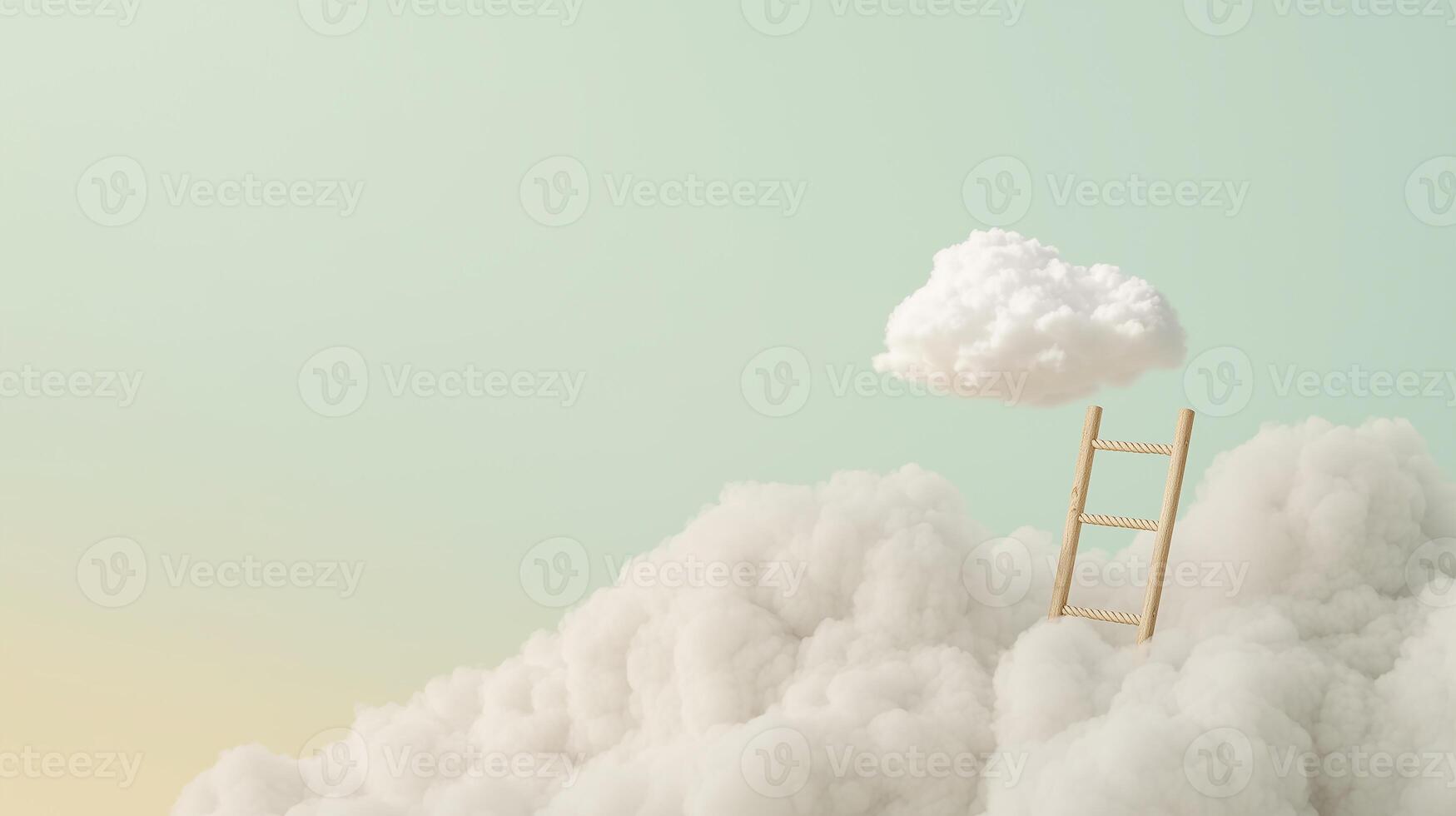 Wooden ladder to a cloud, reflecting ambition and teamwork photo