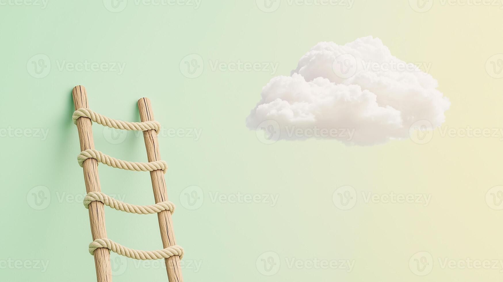 Minimalist concept of dreams and achievement with ladder and cloud photo