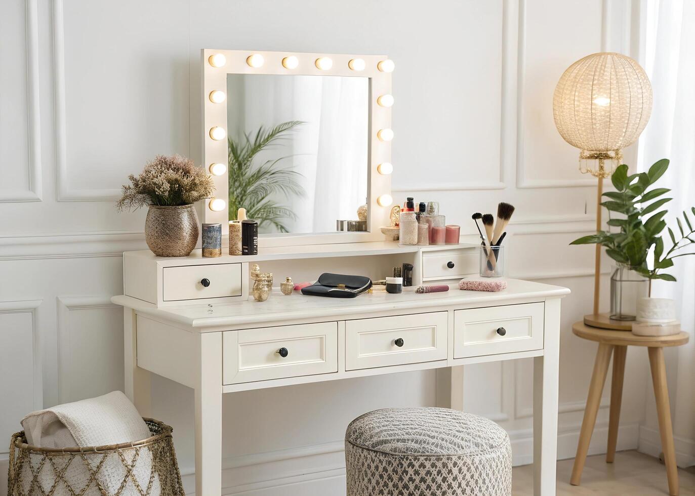 Hollywood Vanity Set with Lights white background photo