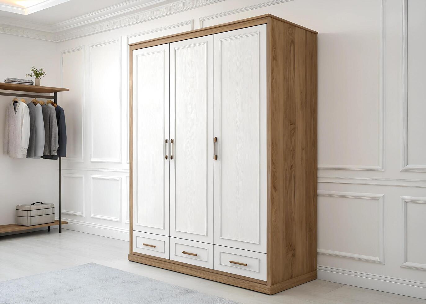 White Wooden Wardrobe with Drawers white background photo