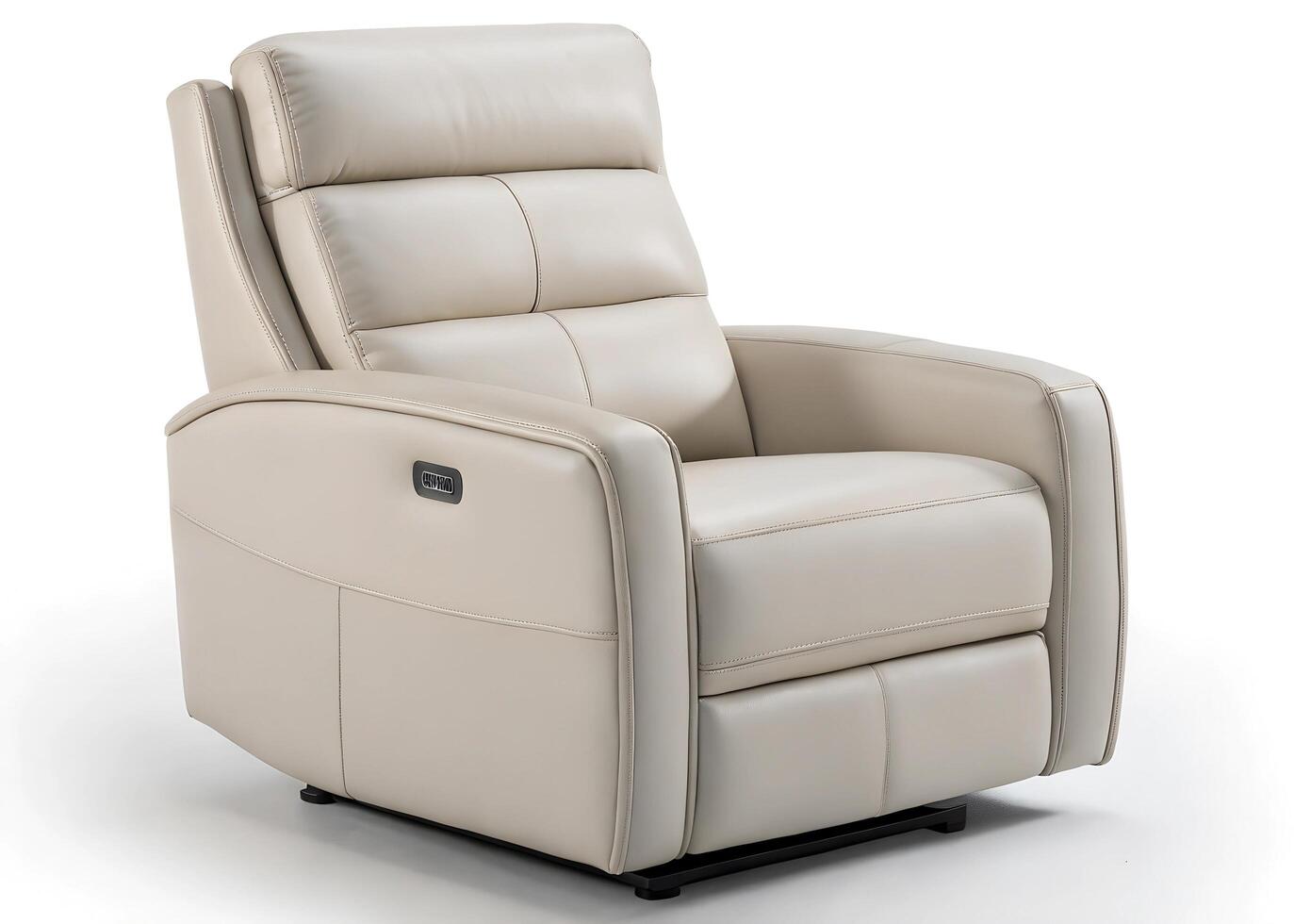 A Beige Leather Recliner Chair white background photo