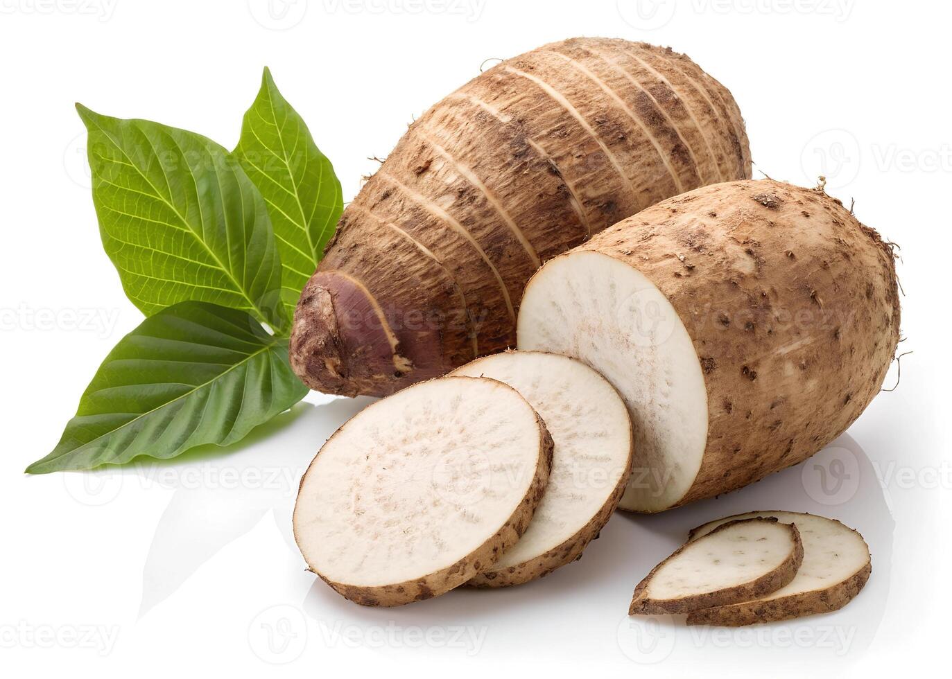 Cassava and cassava leaf isolated on a white background photo