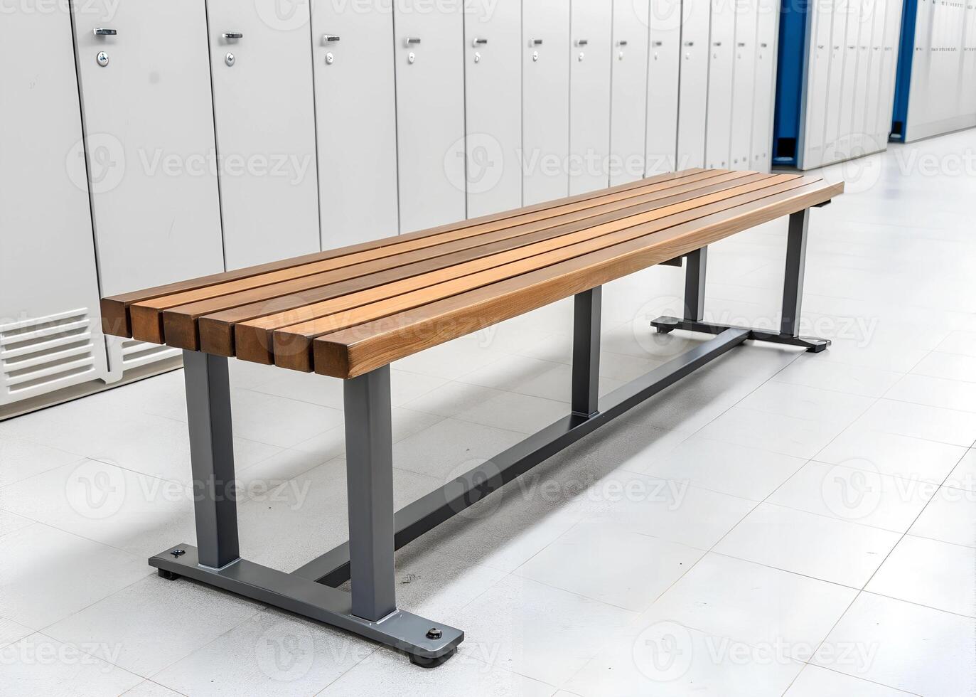 A Long Wooden Bench in Locker Room photo