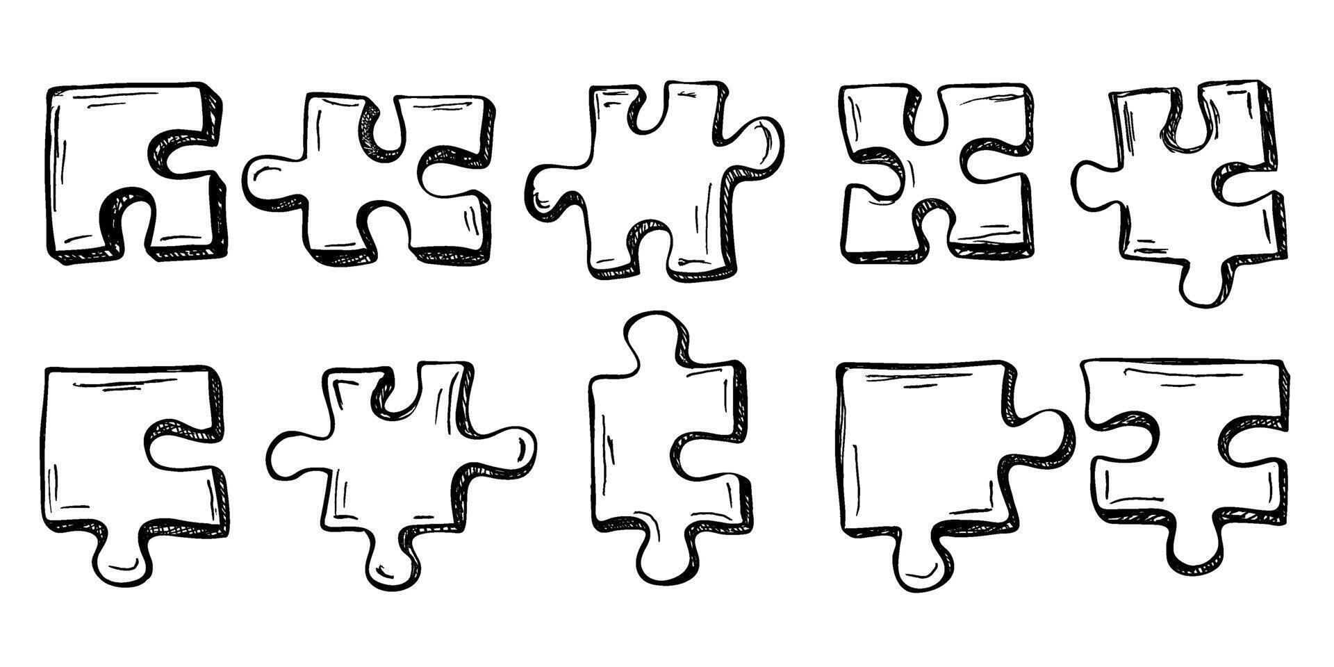 Pieces of puzzle. Collection of hand drawn elements vector
