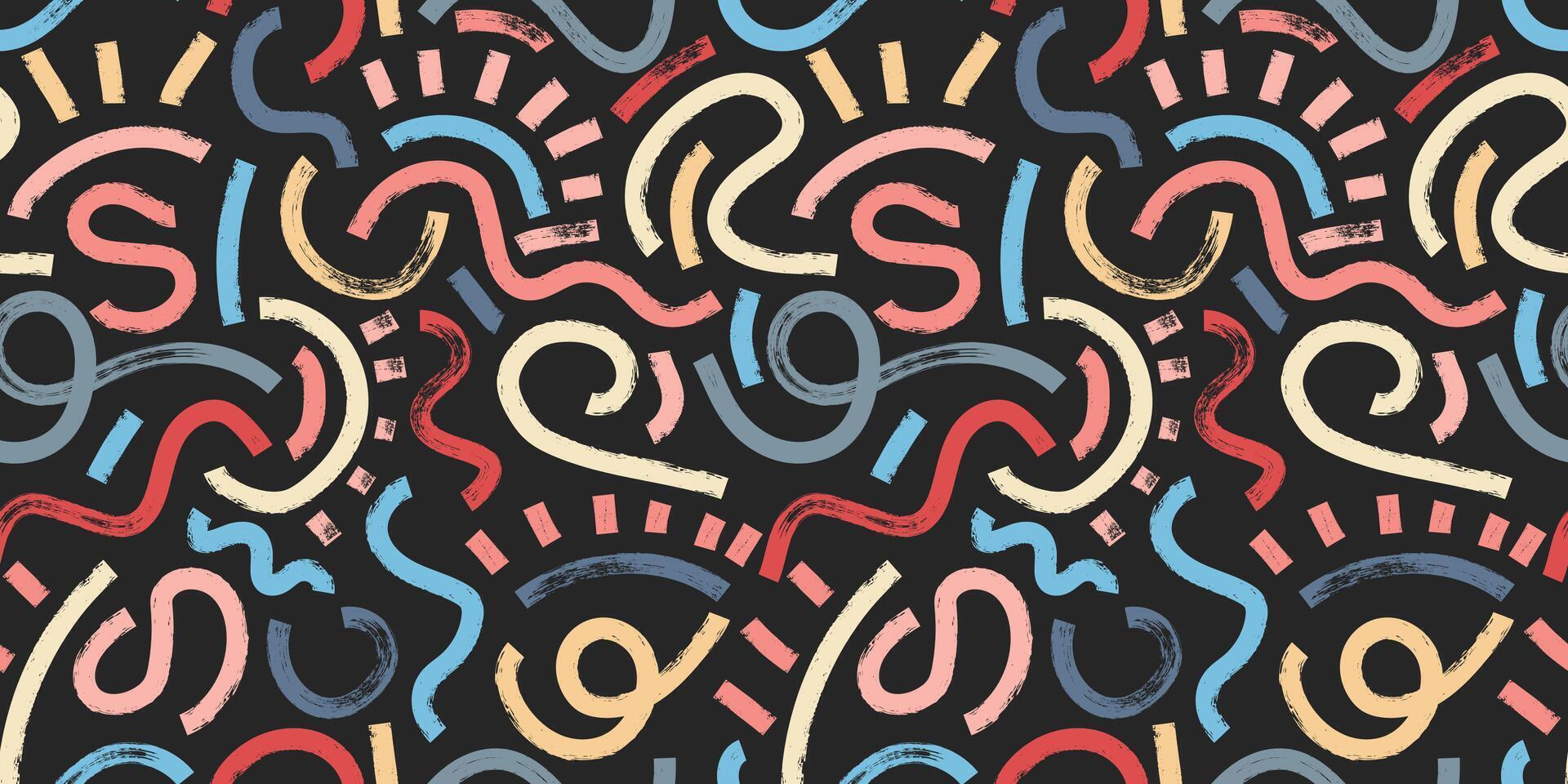 Brush, marker drawn bold doodle lines seamless pattern vector