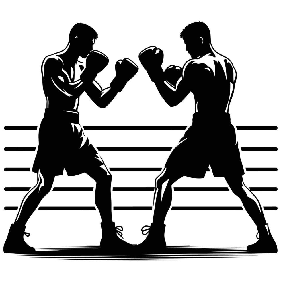 Powerful Sports Illustration of Intense Boxing Match Between Two Fighters vector