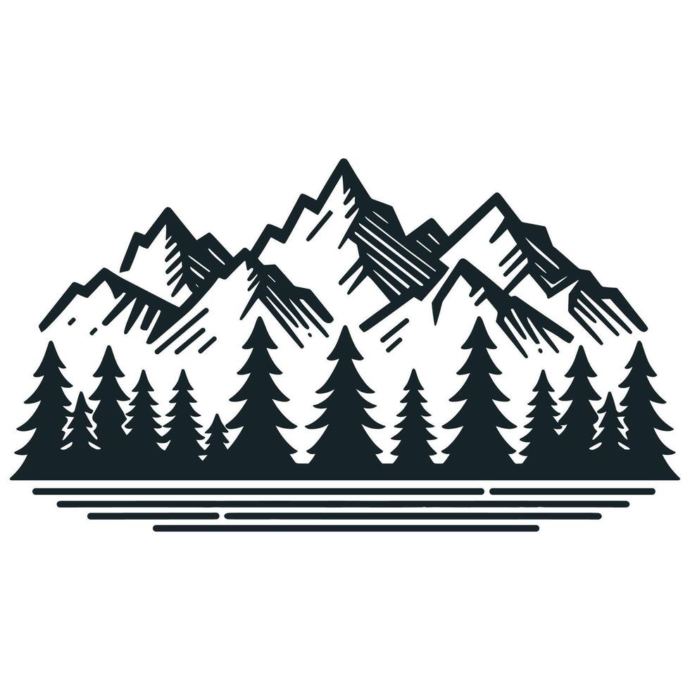 Illustration of Majestic Mountain Peaks and Forest Trees, Nature-Themed Artwork vector