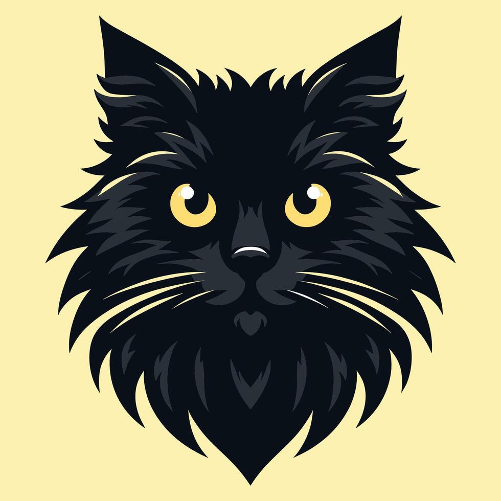 Mysterious Black Cat Illustration with Yellow Eyes vector