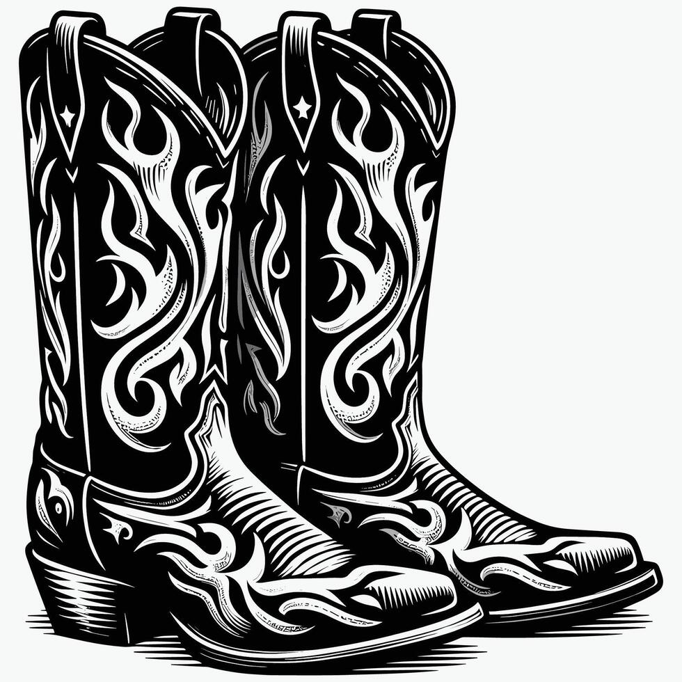 Classic Cowboy Boots with Flaming Patterns Western Style Illustration vector