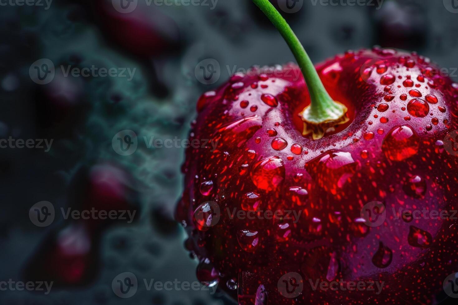 Fresh and Juicy Cherry with Water Droplets on a Dark Backdrop for Culinary Use photo