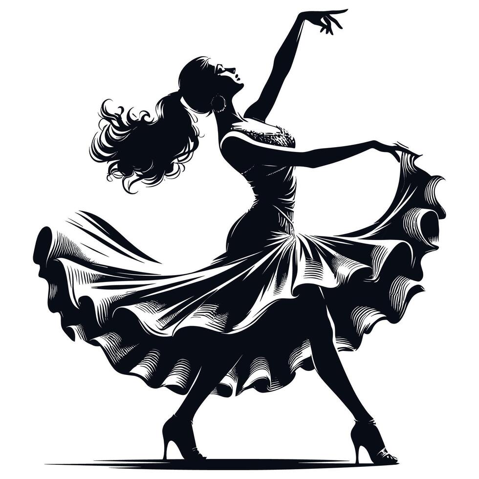 Spanish Flamenco Dance Illustration in Dramatic Black and White Style vector