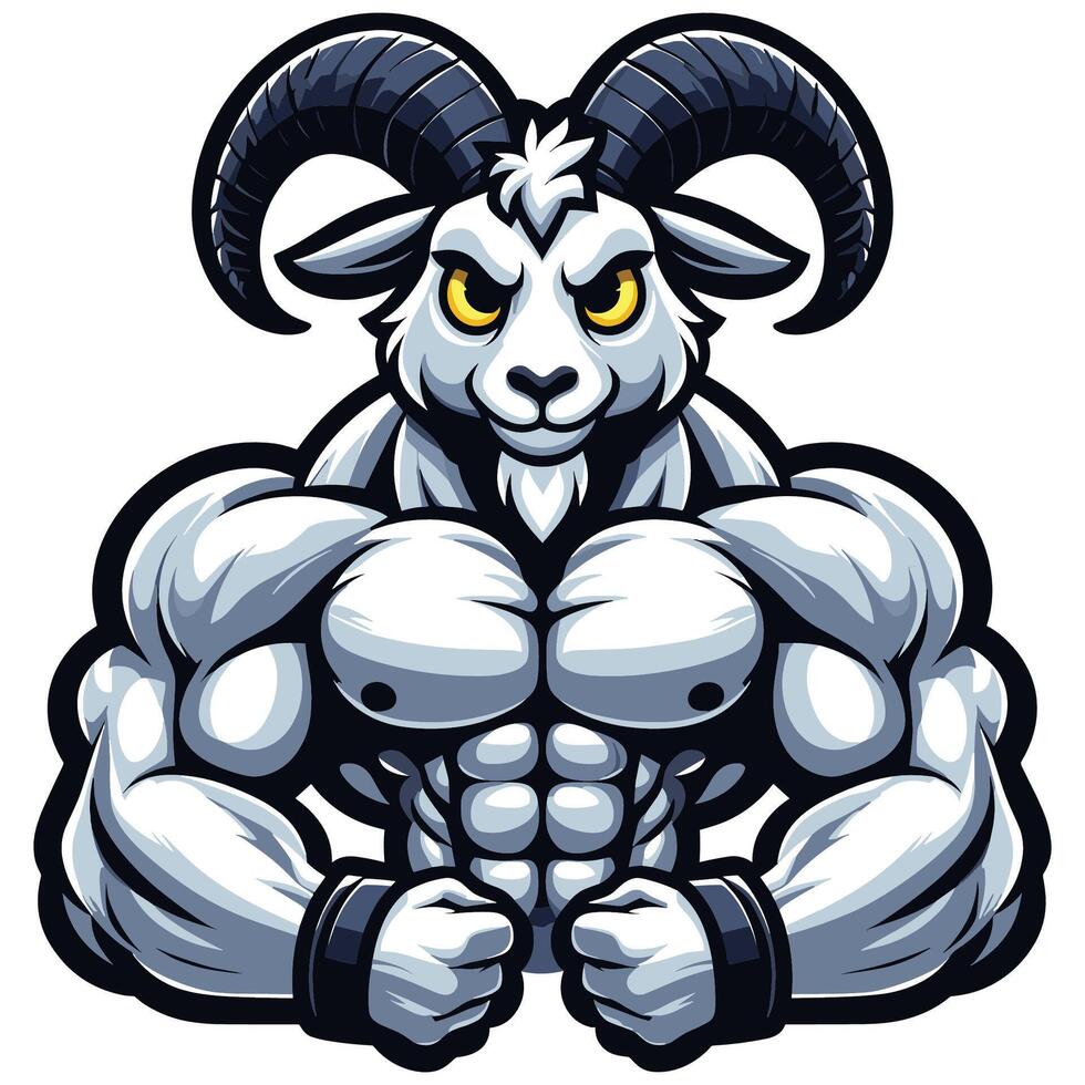 Mighty Muscular Goat Mascot Powerful and Fierce Gym Illustration vector