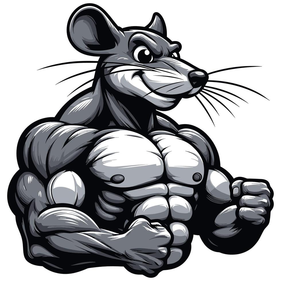 Strong and Muscular Cartoon Rat Character with a Confident Pose vector