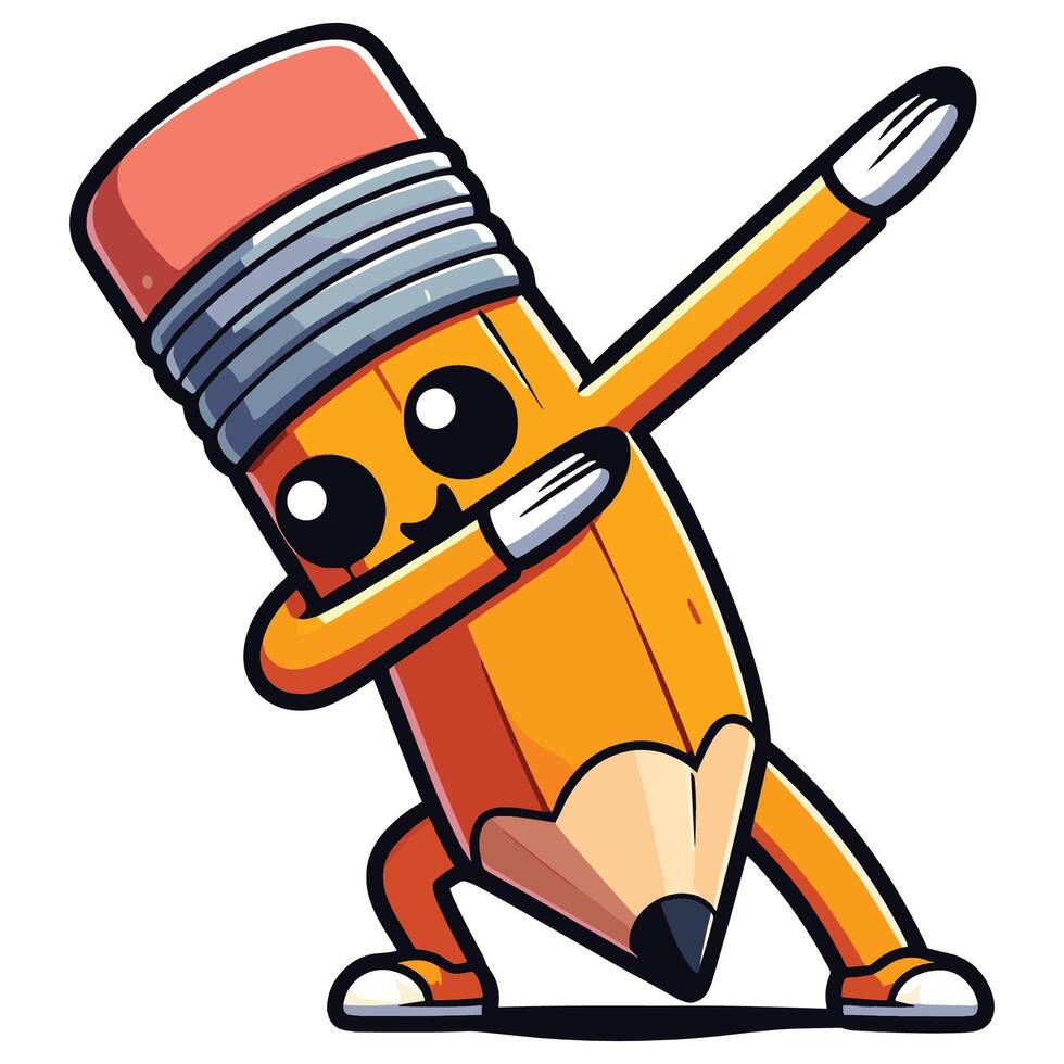 Cute Cartoon Pencil Character Doing Dab Dance Pose Illustration For School Theme vector
