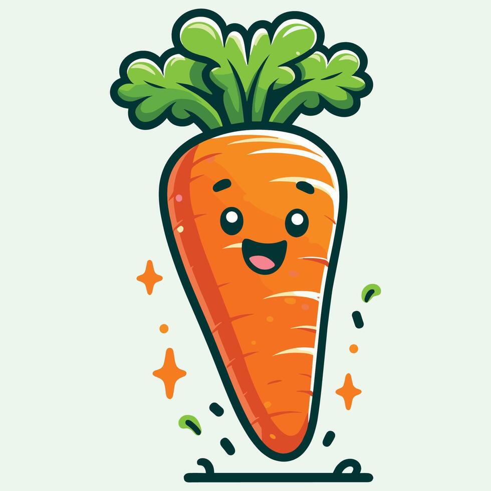 Cute and Happy Cartoon Carrot with a Smiling Face and Green Leaves Illustration vector